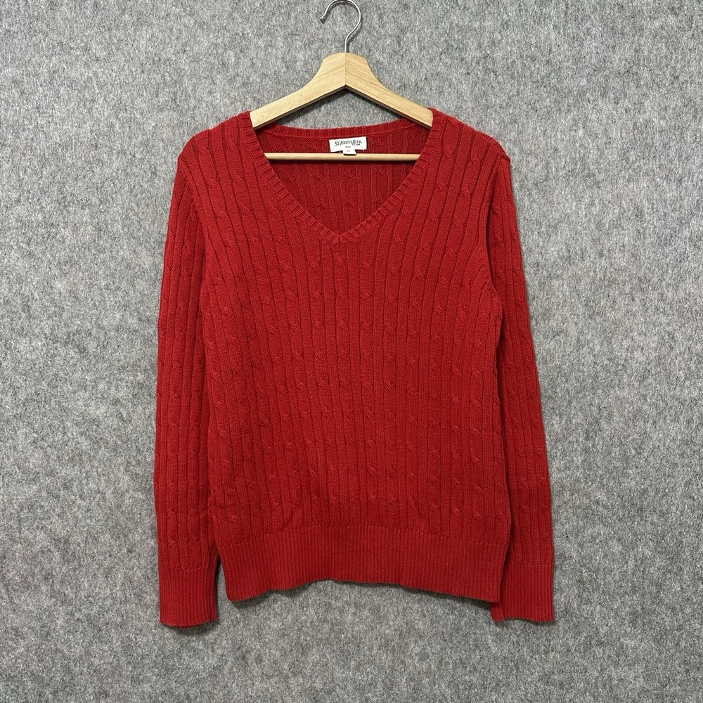Vintage St. John's Bay Red Cable Knit Sweater‎ Women's PL V-Neck Pullover